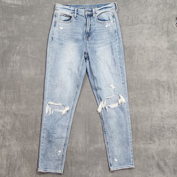 American Eagle Mom Jeans Size 4 Long High Rise Distressed Ripped - Picture 1 of 10